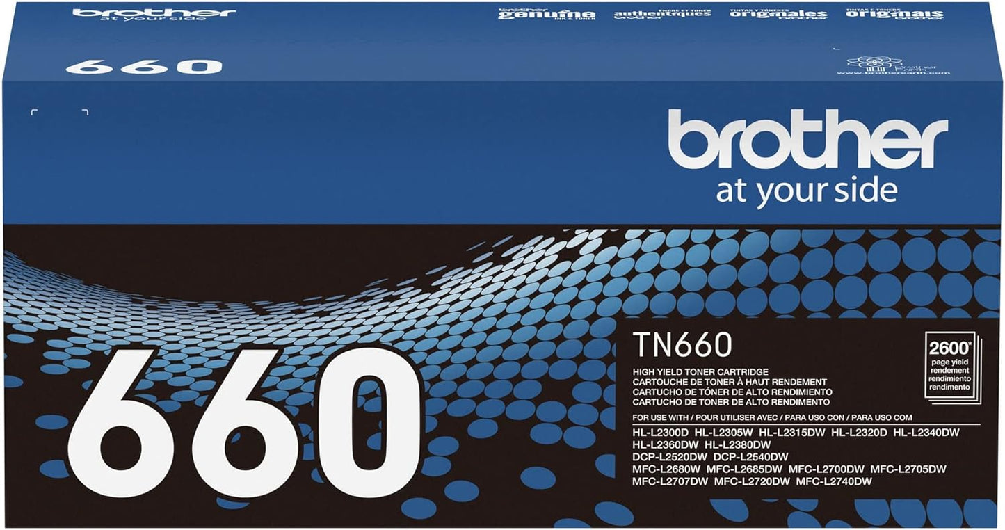 Brother Genuine High Yield Toner Cartridge, TN660, Replacement Black Toner, Page Yield Up to 2,600 Pages, Amazon Dash Replenishment Cartridge, Black, 1 pack